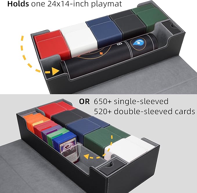 AFIING MTG Deck Box 6 In1 with MTG Playma,Premium Card Storage Box with 5 Pcs MTG Deck Box Holds 2400+ Trading Cards, Large TCG Card Deck Case for Magic Yugioh Sports Cards (Black&Grye)