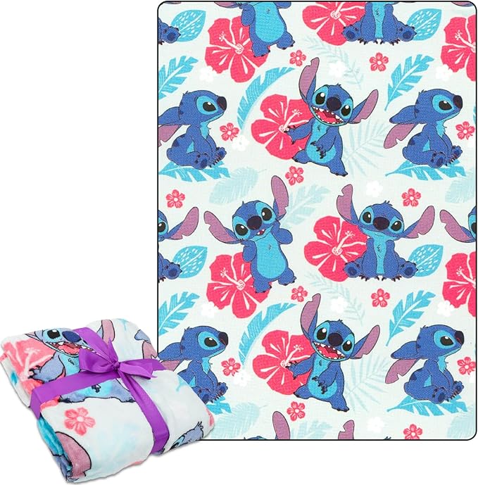 Disney Stitch Fleece Blanket Set - Bundle with Soft Lilo and Stitch Blanket Plus Stickers, More | Cozy Stitch Fleece Blanket 50x70”