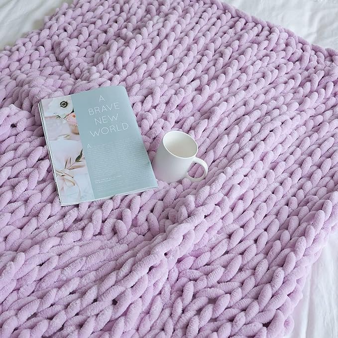 Maetoow Chenille Chunky Knit Blanket,Handmade Cozy for Home Decor,60×80, Purple