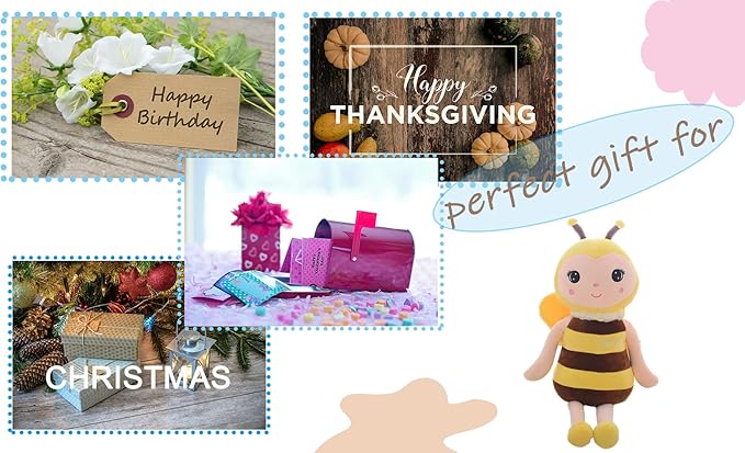 BABOLI Emotional Support Bee Stuffed Animal with Smile Face and Yellow Wings Soft Plush Fuzzy Bumblebee Toy Pillow Pretty Sweet Gifts for Honey Kids or Stuff Collection 12 Inches