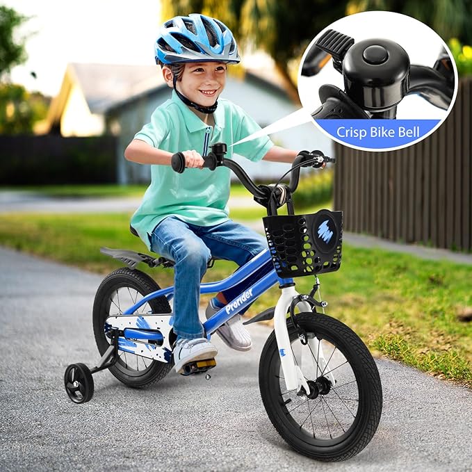COSTWAY Kids Bike, 12 14 16 18 Inch Toddler Bike for Boys & Girls Aged 3-8 Years Old, Kids Bicycle w/Removable Training Wheels, Handbrake & Coaster Brake, Basket, Bell