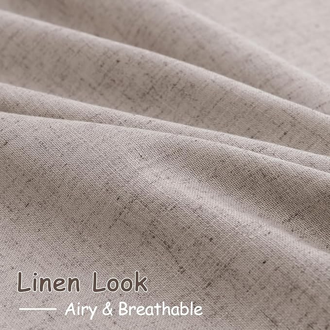 Nanspring Brownish Grey Linen Curtains for Living Room 98 Inches Long Back Tab Light Filtering Semi Sheer Curtain Modern Farmhouse Decor for Bedroom Office Luxury Textured Drapes 52x98, 2 Panels
