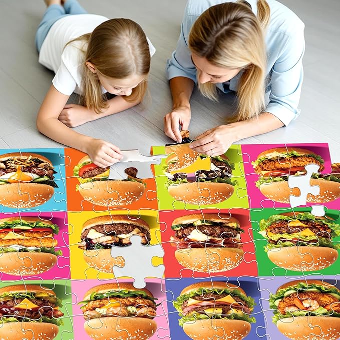 Jumbo Floor Puzzle for Kids,48 Piece Hamburger Jigsaw Puzzles,Learning Educational Foods Toys for Toddlers Ages 3-5,Colorful Design Children Gift for Boy Girl Ages 4-8