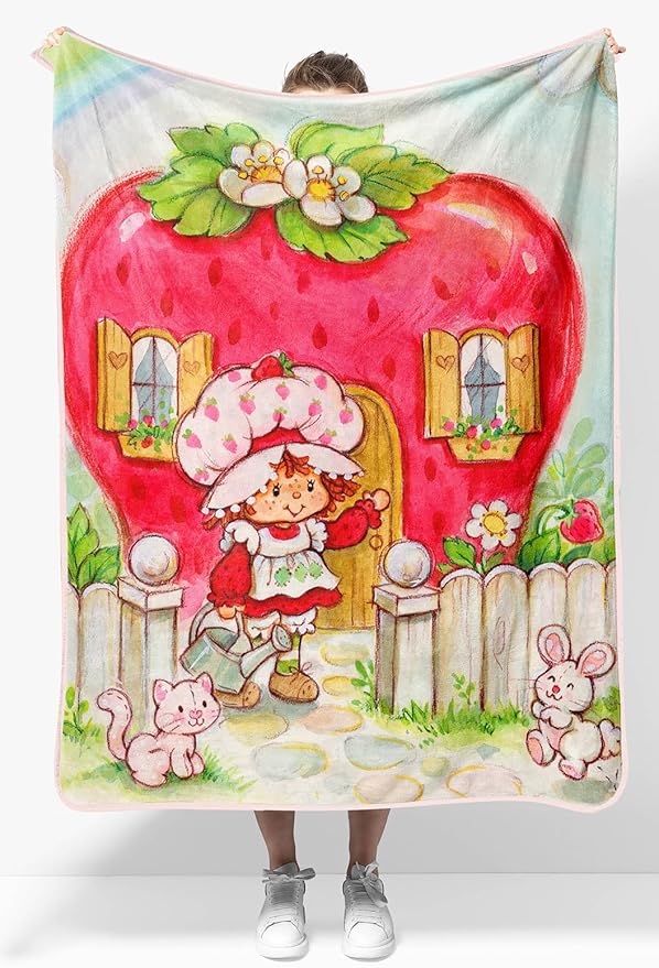 Jay Franco Kids Plush Throw Blanket – Soft & Comfy Throw for Couch or Bed – Cozy Home Décor for Living Room & Bedroom, Multi - Strawberry Shortcake, 40x50 - Travel Blanket