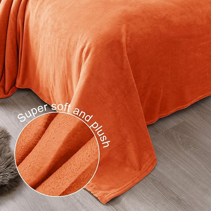 Exclusivo Mezcla Soft Fleece Blanket Twin Size for Bed, Burnt Orange | 60x80 Inches, Double-Sided Brushed Flannel, Lightweight Plush Cozy Blanket for Home Decor, All Season, Machine Washable