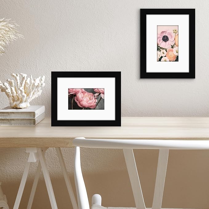 Americanflat 6x8 Picture Frame - Matted to 3x5 - Engineered Wood - Black | Shatter-resistant glass, wall or tabletop display with included easel, sawtooth hangers included, use with or without mat