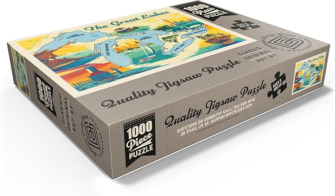 MyPuzzle The Great Lakes Illustrated Map and Landmarks - Premium 1000 Piece Jigsaw Puzzle for Adults