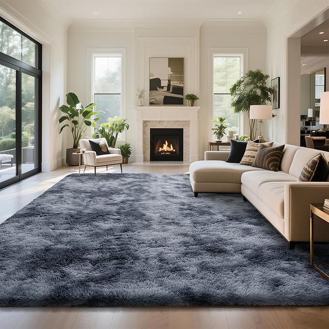 yongyangjuxin Fluffy Rug Shag Area Rug, Mottling Dark Grey 9x12 Area Rugs for Living Room, Large Shag Area Rugs for Bedroom Room Home Decor, Upgrade Anti-Skid Rectangular Fuzzy Rugs
