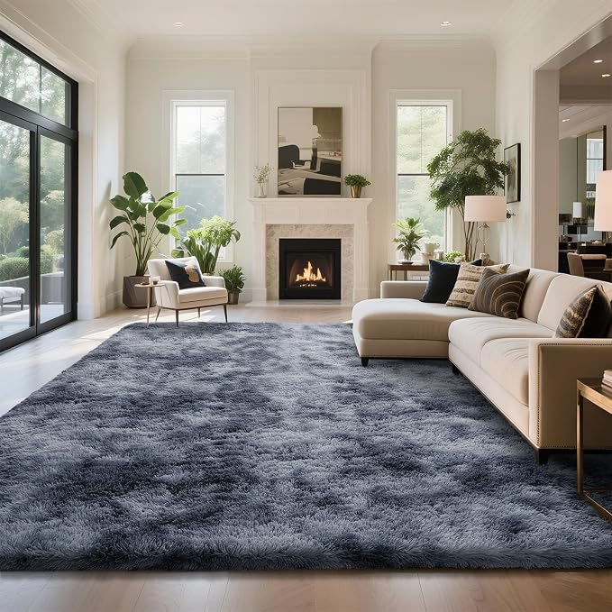 yongyangjuxin Fluffy Rug Shag Area Rug, Mottling Dark Grey 8x10 Area Rugs for Living Room, Large Shag Area Rugs for Bedroom Room Home Decor, Upgrade Anti-Skid Rectangular Fuzzy Rugs
