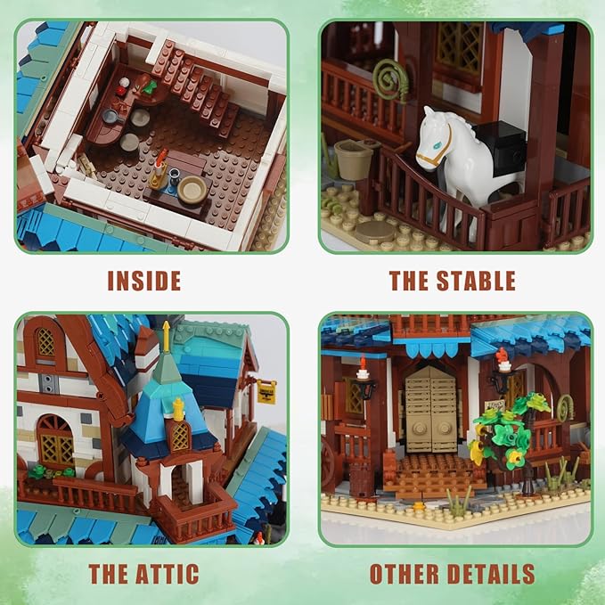 Mini Bricks 1767PCS Fairy Tale Medieval Vintage Post Station Building Blocks,Creative Ideals Village House Architecture Building,Best Halloween for 14+ Boys, Girls or Kids Adults