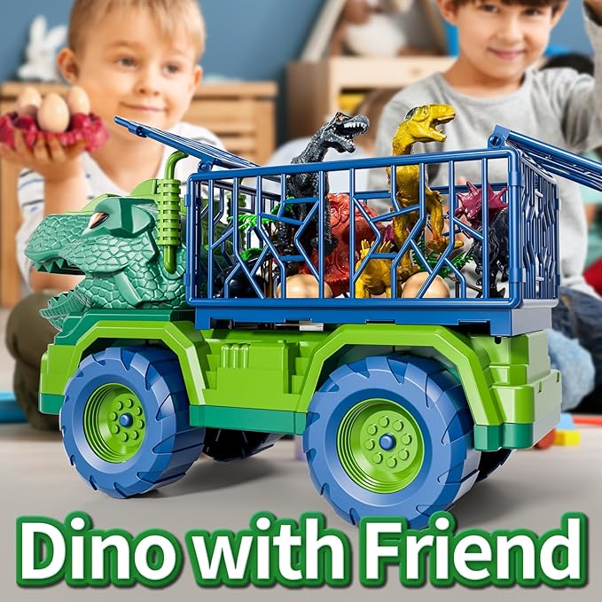 Dinosaur Truck for Kids 2-4, Dinosaur Action Figure Toys for Toddler 3-5 with 8 Dinosaur Figures, Play Mat, Egg, Tree, T-Rex Transport Car Carrier Birthday Gifts Toys for Boys 2 3 4 5 6 Year Old