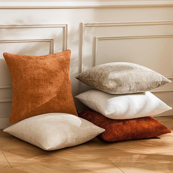 a moment Orange Chenille Throw Pillow Covers 16x16 Inch Pack of 2 Modern Decorative Throw Pillow Covers Farmhouse Cross Covers Home Decor for Sofa Bedroom Living Room