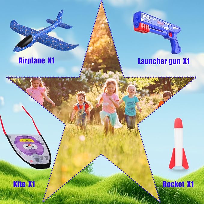 4PCS Airplane Launcher Toys, EVA Foam Glider Catapult Plane Toy for Kids Flying Toy - Fun Outdoor Flying Toy for Children Birthday Gifts for Boy Girl, Party Supplies,Blue