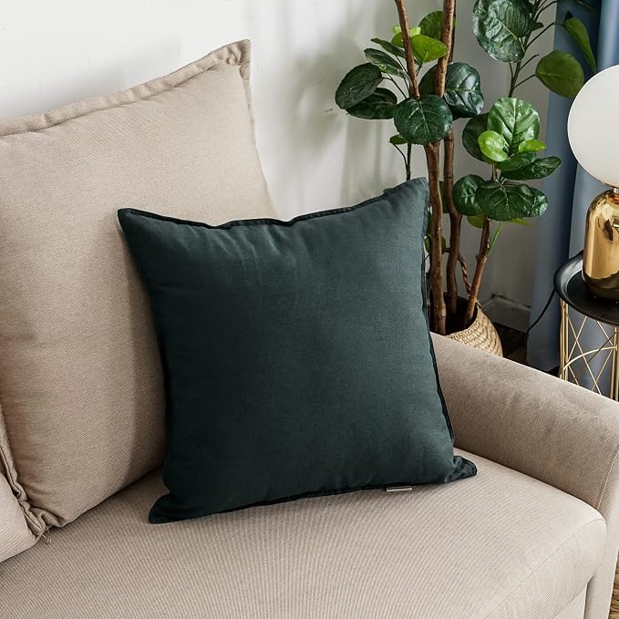 Jeanerlor Solid Cotton Linen Decoration 18"x18" Throw Pillow Cushion Case Special Pillow Cover Delicate Decorative Pillowcase for Couch/Bed/Chair,(45 x 45cm), Dark Green