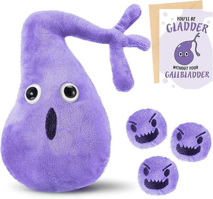 Gallbladder Plush Set Gall Surgery Recovery Gifts Include Gall Plush with Gallstones Stuffed and Gallbladder Get Well Card Operation Removal Gift for Gallstones Patient (Purple)