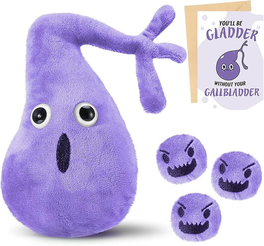Gallbladder Plush Set Gall Surgery Recovery Gifts Include Gall Plush with Gallstones Stuffed and Gallbladder Get Well Card Operation Removal Gift for Gallstones Patient (Purple)