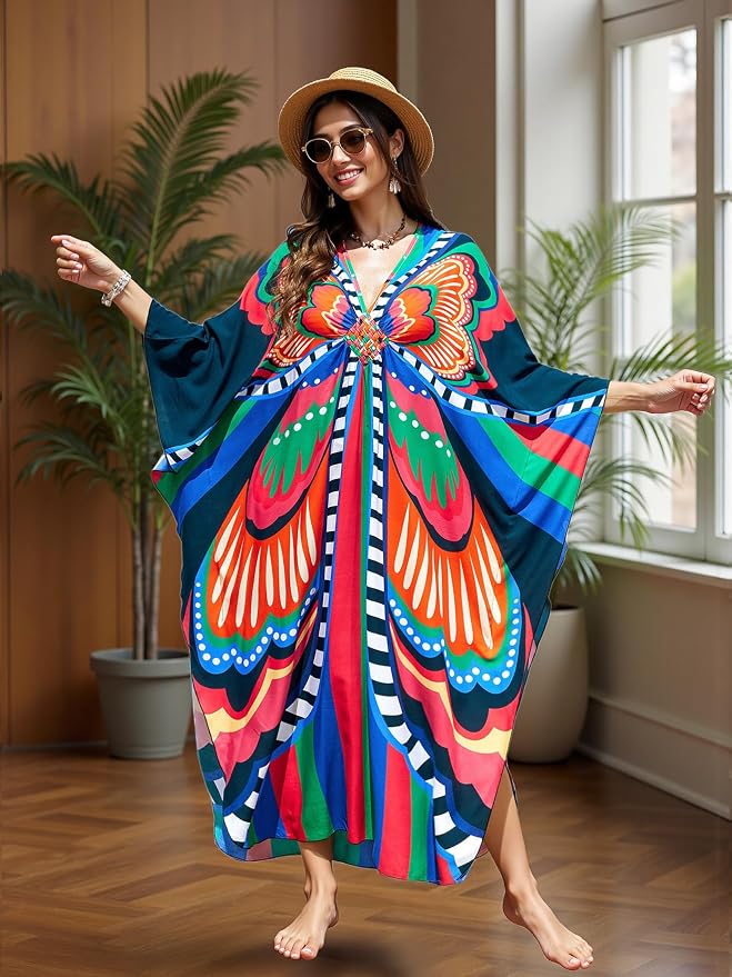 Mumu Dresses for Women Plus Size, Bohemian Kaftan Beach Cover Up Long Maxi Nightgown Soft Loungewear