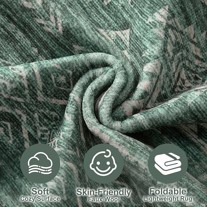 Nakagishi 8X10 Area Rugs Living Room: Washable Boho Large Neutral Modern Soft Farmhouse Green Rug Stain Resistant Indoor Floor Non-Slip Carpet for Women Home Enthusiasts Aged 25-45 - Bedroom Room