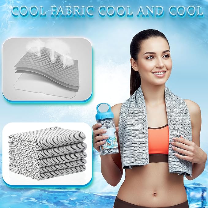 Honoson 10 Pcs Cooling Towels for Neck and Face, 47"x12" Sports Breathable Ice Towels Microfiber Chilly Sweat Rags with Portable Bottle for Gym Golf Athletes Yoga Workout Hot Weather (Mixed Colors)
