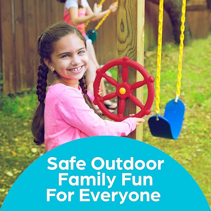 Jungle Gym Kingdom Swing Set Accessories - Pirate Ship Steering Wheel for Kids Outdoor Playhouse, Treehouse & Backyard Playset - Playground Equipment (Red)