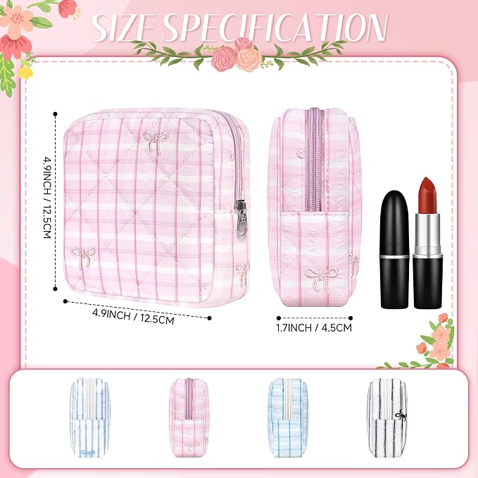 Likesing Quilted Period Bag, Period Pouches for Teen Girls Womens, Portable Floral Print Sanitary Napkin Storage Bag Feminine Emergency Tampon Pad Pouch(Cherry White)
