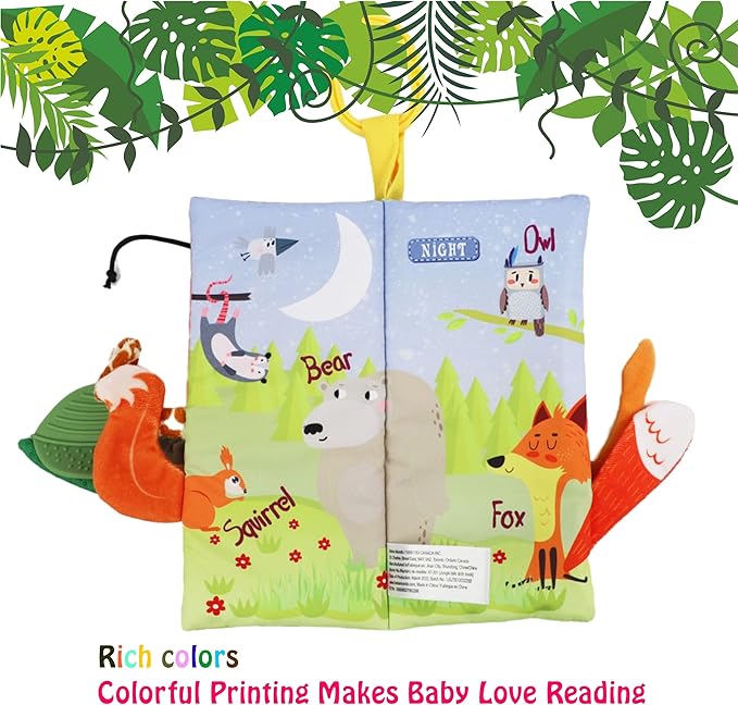 bebe mondo Jungle Baby Stroller Toys,Baby Books 0-6 Months,Touch and Feel Crinkle Cloth Books for Babies Infant Newborn Toys 0-3-6-12-18 Months, Interactive,Shower Gifts for Boys Girls