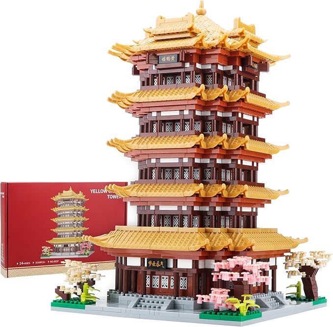 Chinese House Asian Architecture Micro Building Blocks Yellow Crane Tower for Adults - Decorative DIY Toys Gift for Age of 14+