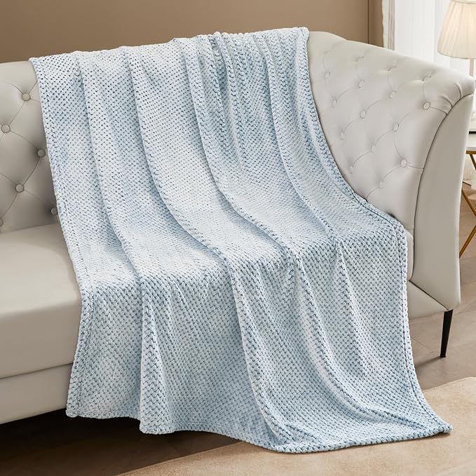 Exclusivo Mezcla Soft Waffle Fleece Bed Blanket King Size, Heather Blue | Lightweight Plush Blanket for Bed, Bedroom, Cozy Flannel with Waffle Texture, Stylish Home Decor, All Season, 104x90 Inches