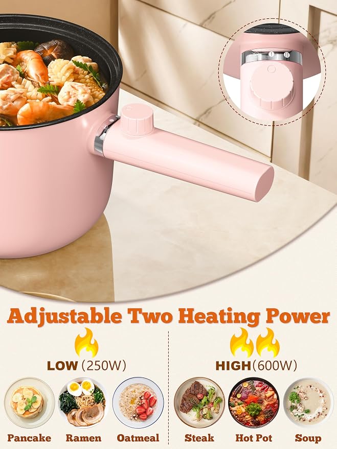 Topwit 1.5L Hot Pot Electric, Portable Ramen Cooker, Non-Stick Frying Pan | BPA-free, Glass Lid, Overheat & Boil-dry Protection, Electric Pot for Pasta, Steak, College Dorm Office Travel Essentials