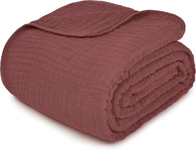 Comfy Cubs Adult Muslin Blanket 90x66” Twin Swaddle Blankets, Wine | 6 Layer Soft, Breathable & Lightweight Muslin Adult Blanket - Machine Washable & Designed in the US Bedding for All Seasons
