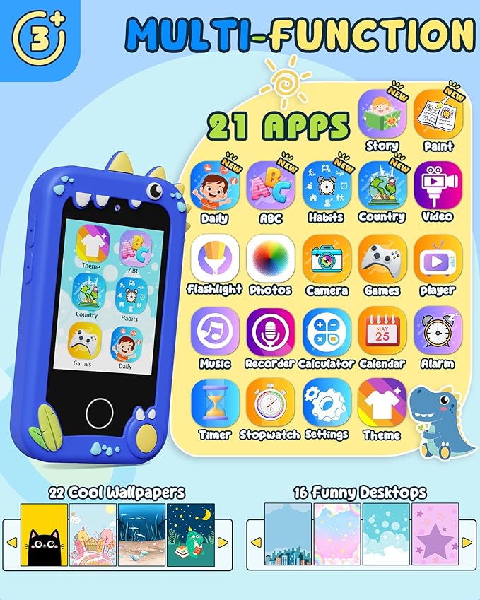 UCIDCI Kids Smart Phone Toys for Girls Toddler Phone Toys with Learning Games, Christmas, Birthday Gifts for 3 4 5 6 7 Year Old Boys Blue