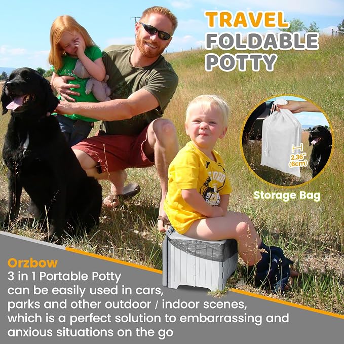Orzbow Portable Potty Training Toilet, Travel Potty Seat for Toddler Boys Girls, Toilet Training Essentials, Foldable, Includes Free Travel Bag and Disposable Liners, Toddler Travel Essentials, Grey