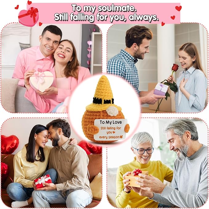 Fall Season Unique to My Love Gift, Handmade Pumpkin Gnome Crochet Plush with Message Card: Still Falling for You Every Season for Her Him Women Men Wife Husband Boyfriend Grilfriend