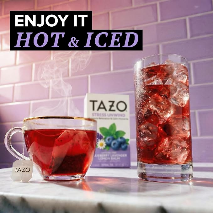 TAZO Stress Unwind Blueberry Lavender Lemon Balm Herbal Tea Bags - 16ct (6-Pack)