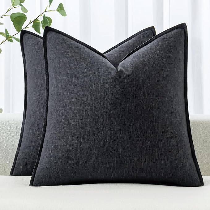 MIULEE Decorative Linen Euro Sham Pillow Covers 22x22 Inch Dark Gray | Boho Farmhouse Neutral Couch Throw Pillows for Bed, Pack of 2 Accent Modern Pillowcases, Sofa Livingroom Home Decor