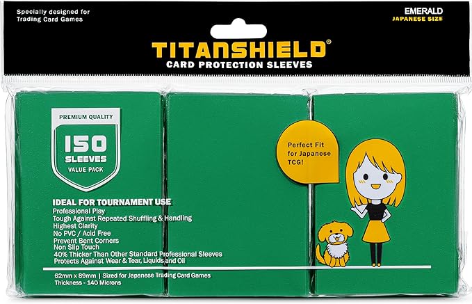 TitanShield (150 Sleeve) Colored Small Japanese Sized Trading Card Sleeves Deck Protector for Yu-Gi-Oh, Cardfight!! Vanguard & More (Emerald)