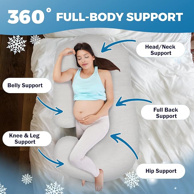 PILLANI Cooling Pregnancy Pillows for Sleeping – 57-Inch Maternity Pillow for Pregnant Women with Breathable, Removable Washable Cover – Support for Back, Belly, Neck, Legs, & Hips – Full Body Pillow