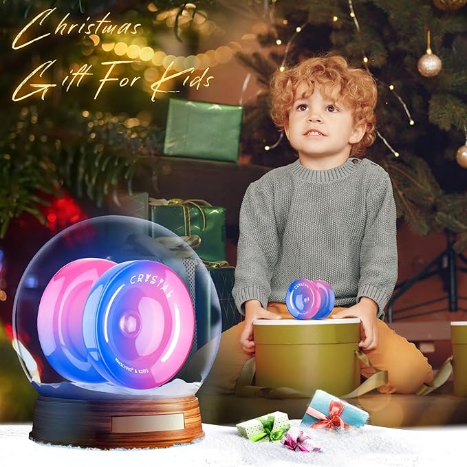 MAGICYOYO K2 Crystal Yoyo for Kids Beginners, Responsive Yoyo with Unresponsive Bearing for Replacement, Plastic Yo-yo Professional with 12 Yo yo Strings, Case Bag, Yo-Yo Accessory Set-Blue Pink