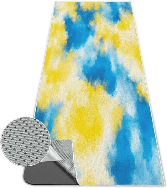 Yoga Mat Towel,Hot Yoga Towel High-Definition Pattern,Machine Washable with Ultra-Absorbent Yoga Towels for Hot Yoga Non Slip for Fitness,Exercise,Pilates,72 x 27 in,Blue & Yellow
