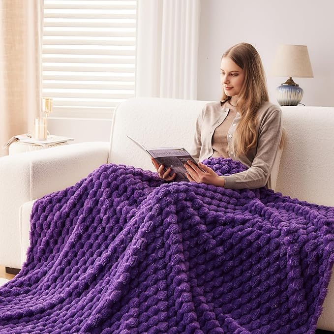 NEWCOSPLAY Super Soft Twin Blanket Purple Premium Silky Flannel Fleece 3D Clouds Stylish Jacquard Lightweight Bed Blanket All Season Use 350GSM (Purple, Twin(60"x80"))