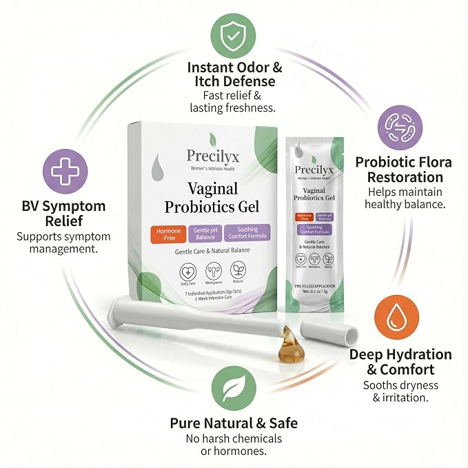 Vaginal Probiotics Intimate Care Gel for Women with Boric Acid Odor Control,Itch Relief & pH Balance Hormone-Free | BV & Yeast Infection Care | Dryness Moisturizer,7 Pre-Filled Applicators