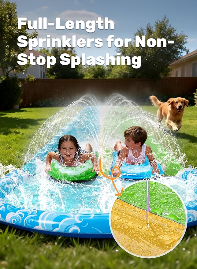 JOYIN 32.5FT Water Slide and 2 Inflatable Boards, Extra Long Heavy Duty Double Lawn Waterslide with Sprinkler for Kids Adults Backyard Summer Water Toy Outdoor Fun, Blue, Green