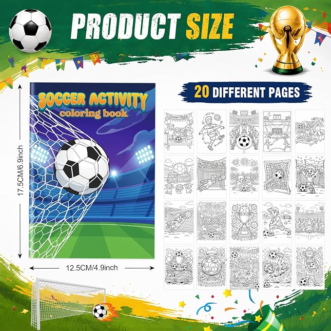 Liliful 144 Pack Mini Soccer Coloring Books Bulk, 5x7 Inch Soccer Party Favors, 24 Football Sport Designs Thick Paper Coloring Book for Kids & Adults, Sports Birthday Classroom Rewards