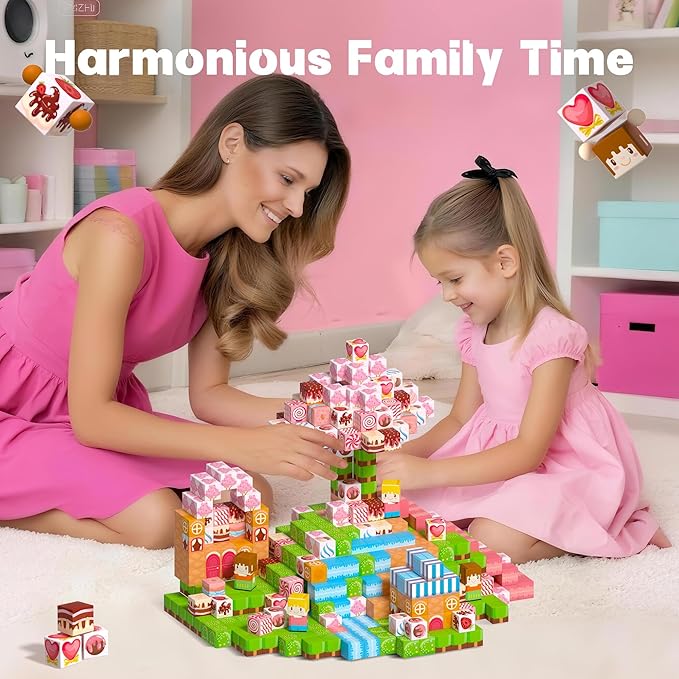 Magnetic Building Blocks,Magnetic Cubes Pink Princess Set for Kids Age 3+ Girls Stacking Building for Kids Magent Blocks Constrcution Preschool Learning Toys Birthday Gifts(150pcs 0.8inch)