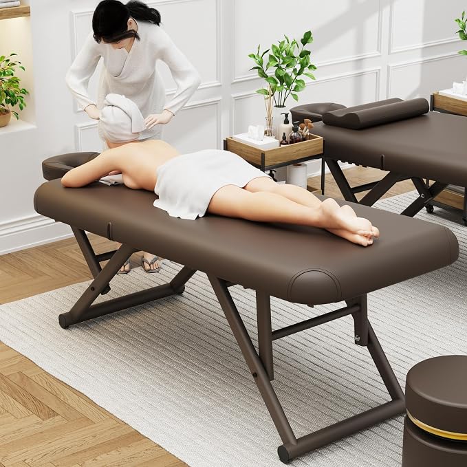 Olela Heavy Duty Stationary Massage Table - Adjustable Massage Table with Adjustable Height & Backrest, Spa Tables with PU Leather, C-Shaped Pillow and Sturdy Metal Frame Support Up to 1000LBS