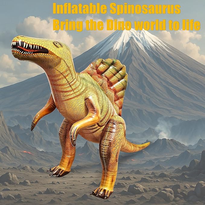 Jet Creations Spinosaurus Inflatable 53" Lx31 H, Ages 3+ Dinosaur Toy – Jurassic Party Decoration, Halloween & Fall Yard Decor, Photo Prop, VBS, Pool, Yellow/Light Green, 1 Pack