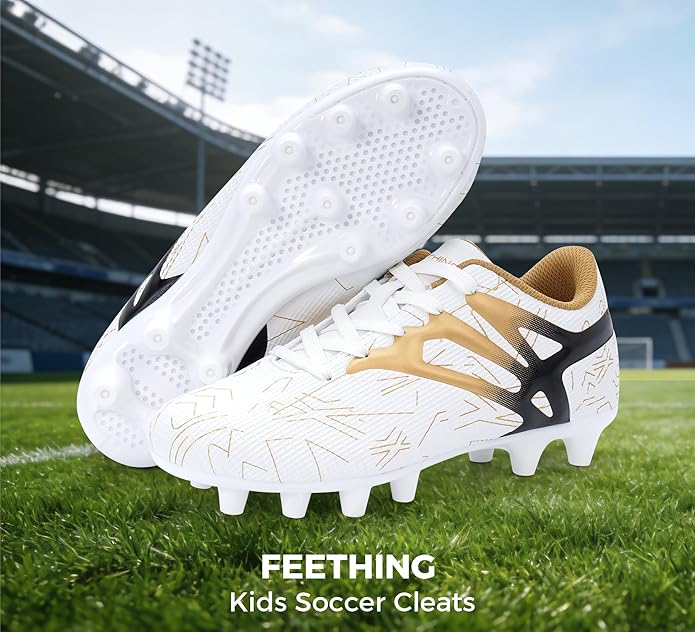 Kids Soccer Cleats Firm Ground - Lightweight Breathable Football Shoes for Boys Girls Youth Outdoor Training on Natural Grass