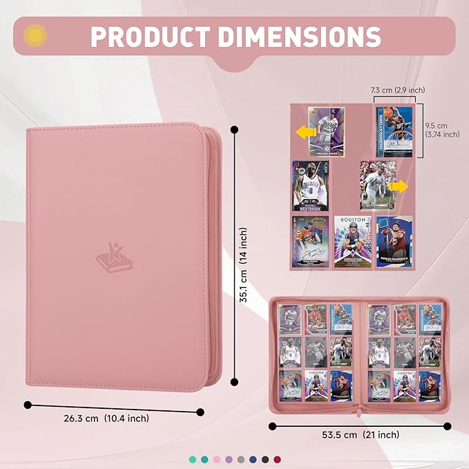 Trading Card Binder 9 Pocket, 360 Pockets Double-Sided Card Album, Premium PU Leather Zipper Card Holder for MTG, TCG, Sports & Game Cards, Must-Have for Collectors（Pink）