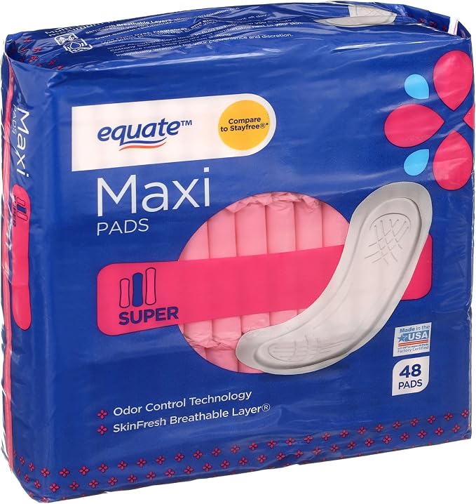 Equate Maxi Pads, Super Absorbency, 48 Count, Made in USA