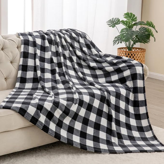 BEDELITE Plaid Fleece Throw Blanket, Black & White Buffalo 50x60 Throw | 100% Polyester Microfibe, Soft Cozy, Lightweight Warm, Classic Buffalo Plaid, Room Decor, Machine Washable, for Couch Bed